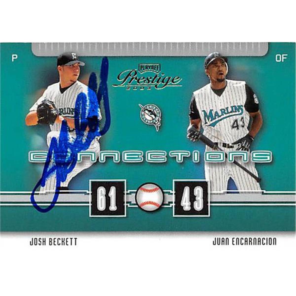 421094 Josh Beckett Autographed Baseball Card Florida Marlins 2003 Playoff Prestige No.C26 Connections