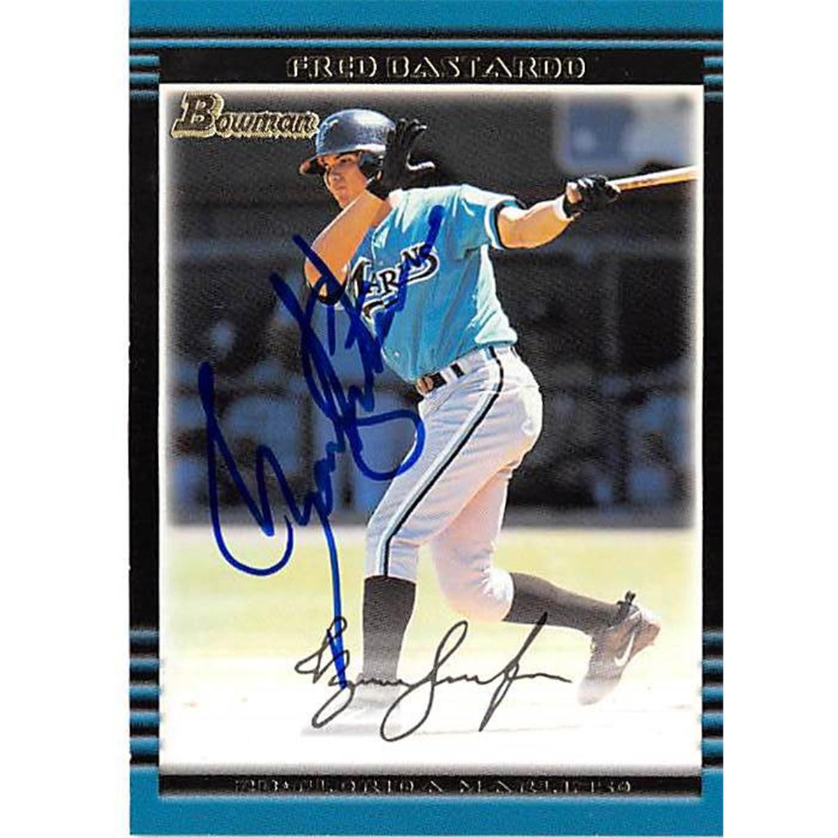 421105 Fred Bastardo Autographed Baseball Card Florida Marlins FT 2002 Topps Bowman No.28