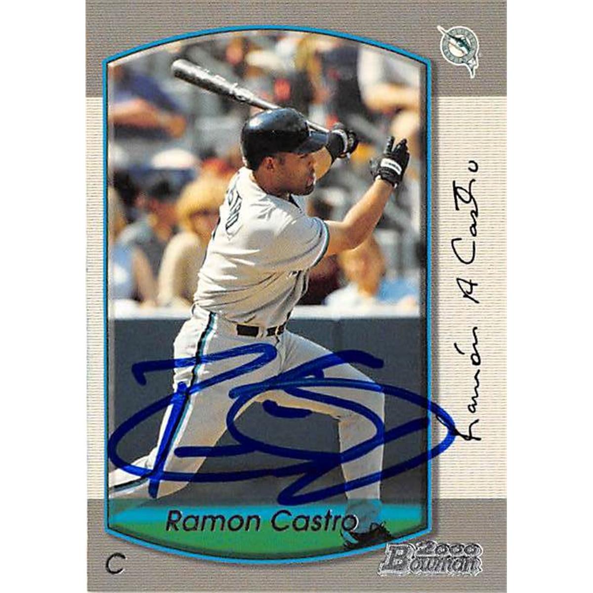 421154 Ramon Castro Autographed Baseball Card Florida Marlins 2000 Topps Bowman No.157