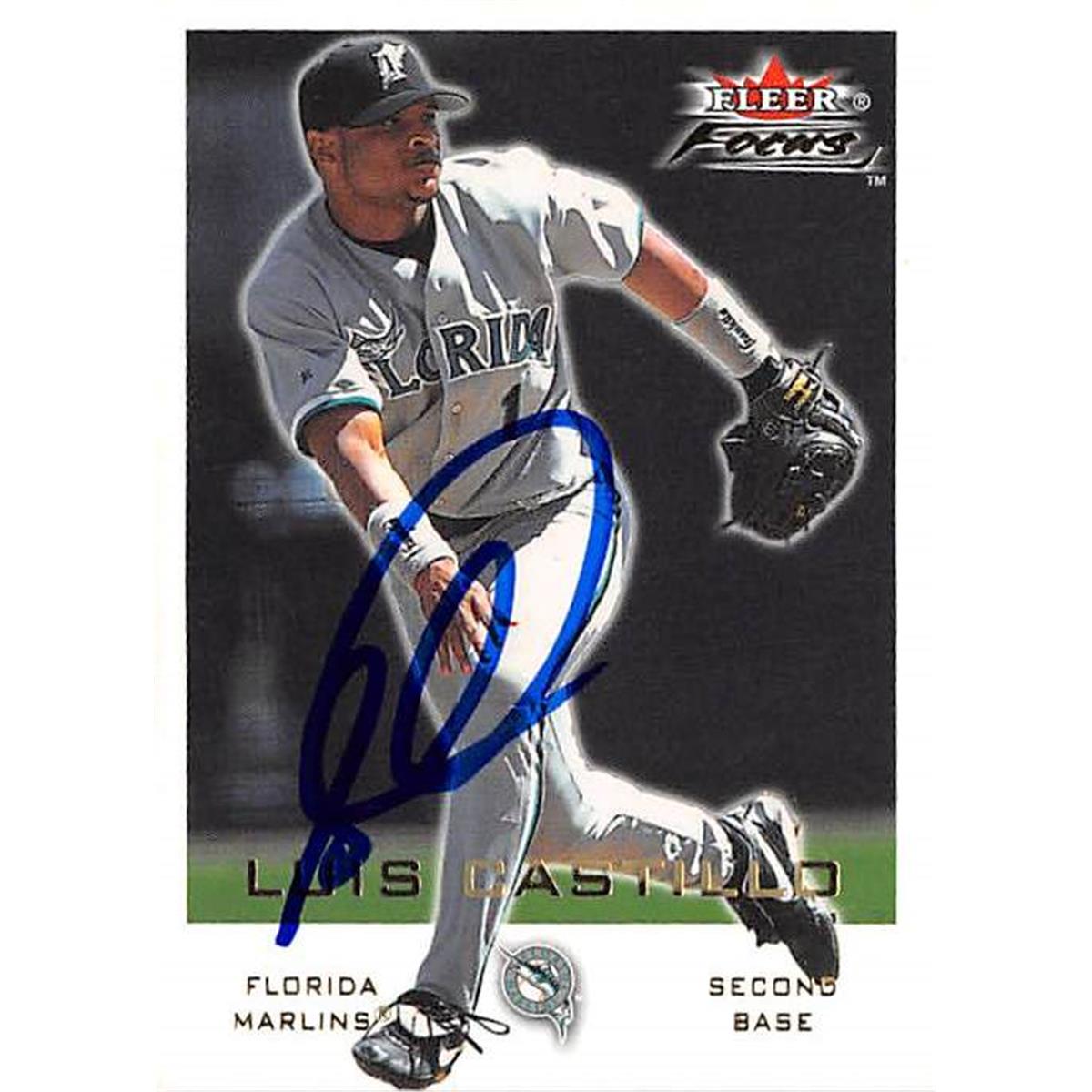 421188 Luis Castillo Autographed Baseball Card Florida Marlins 2001 Fleer Focus No.110