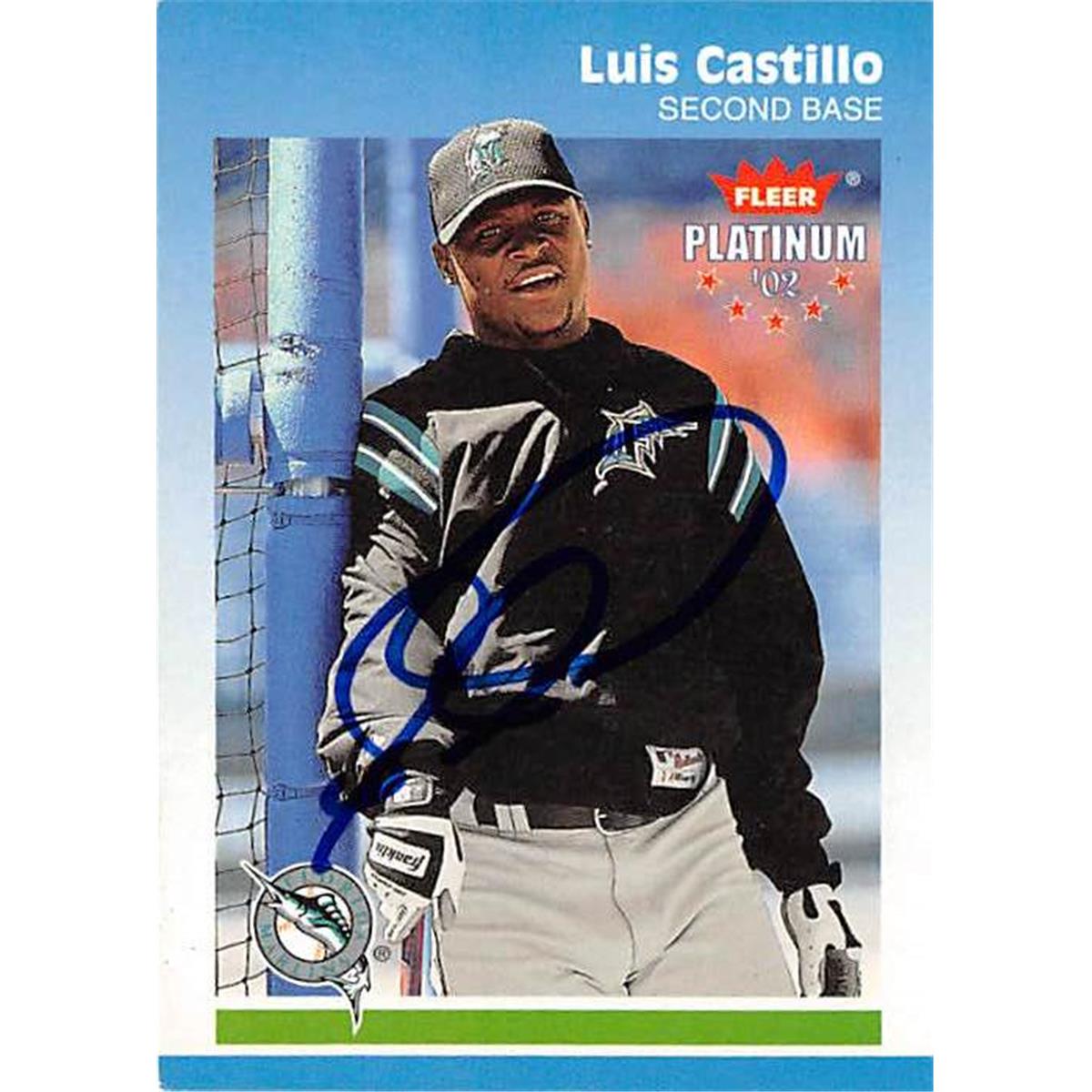 421190 Luis Castillo Autographed Baseball Card Florida Marlins 2002 Fleer Platinum No.184