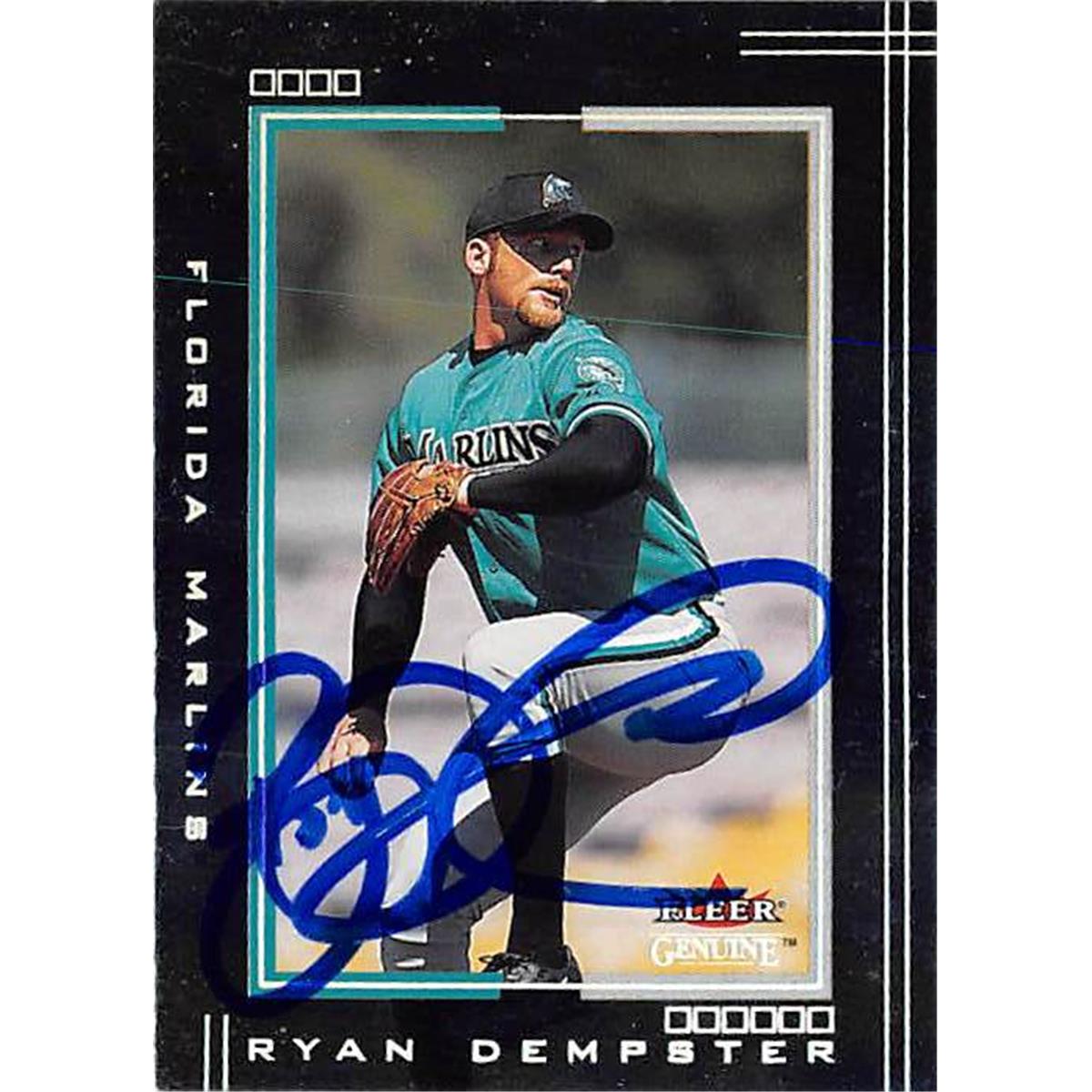 421224 Ryan Dempster Autographed Baseball Card Florida Marlins 2002 Fleer Genuine No.91