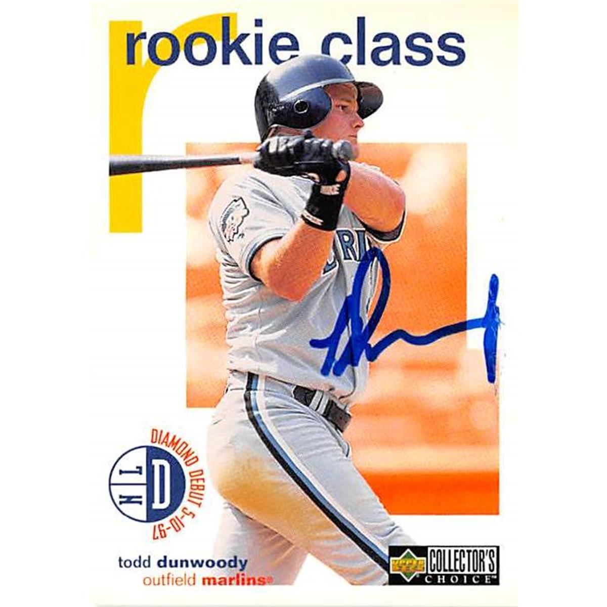 421234 Todd Dunwoody Autographed Baseball Card Florida Marlins 1998 Upper Deck No.118 Rookie Class