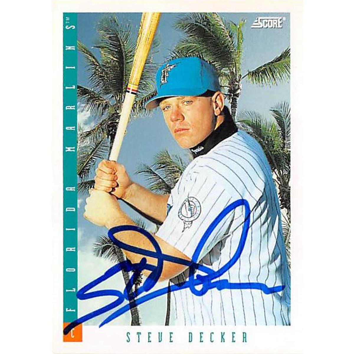 421253 Steve Decker Autographed Baseball Card Florida Marlins 1993 Score No.653