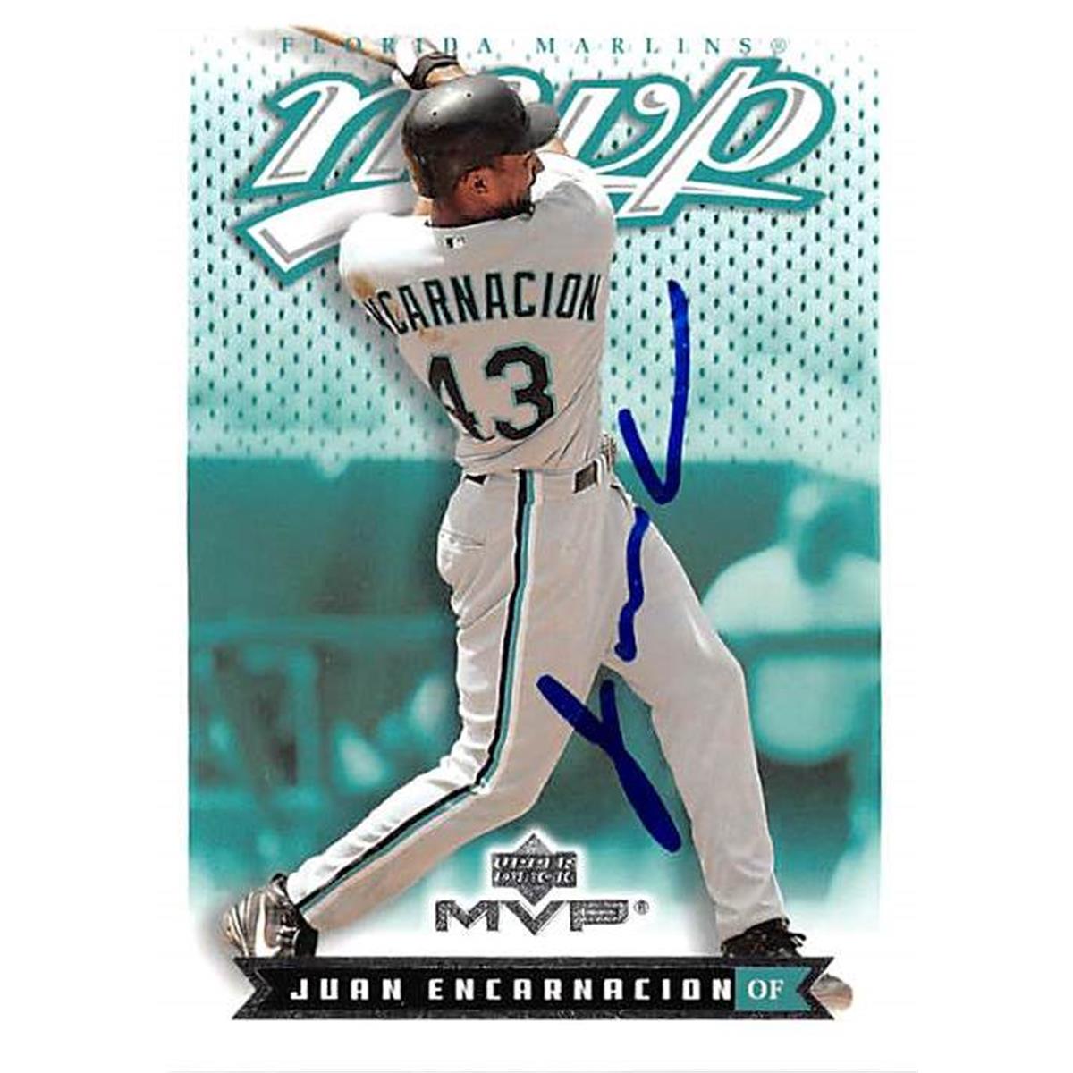 421263 Juan Encarnacion Autographed Baseball Card Florida Marlins 2003 Upper Deck MVP No.81