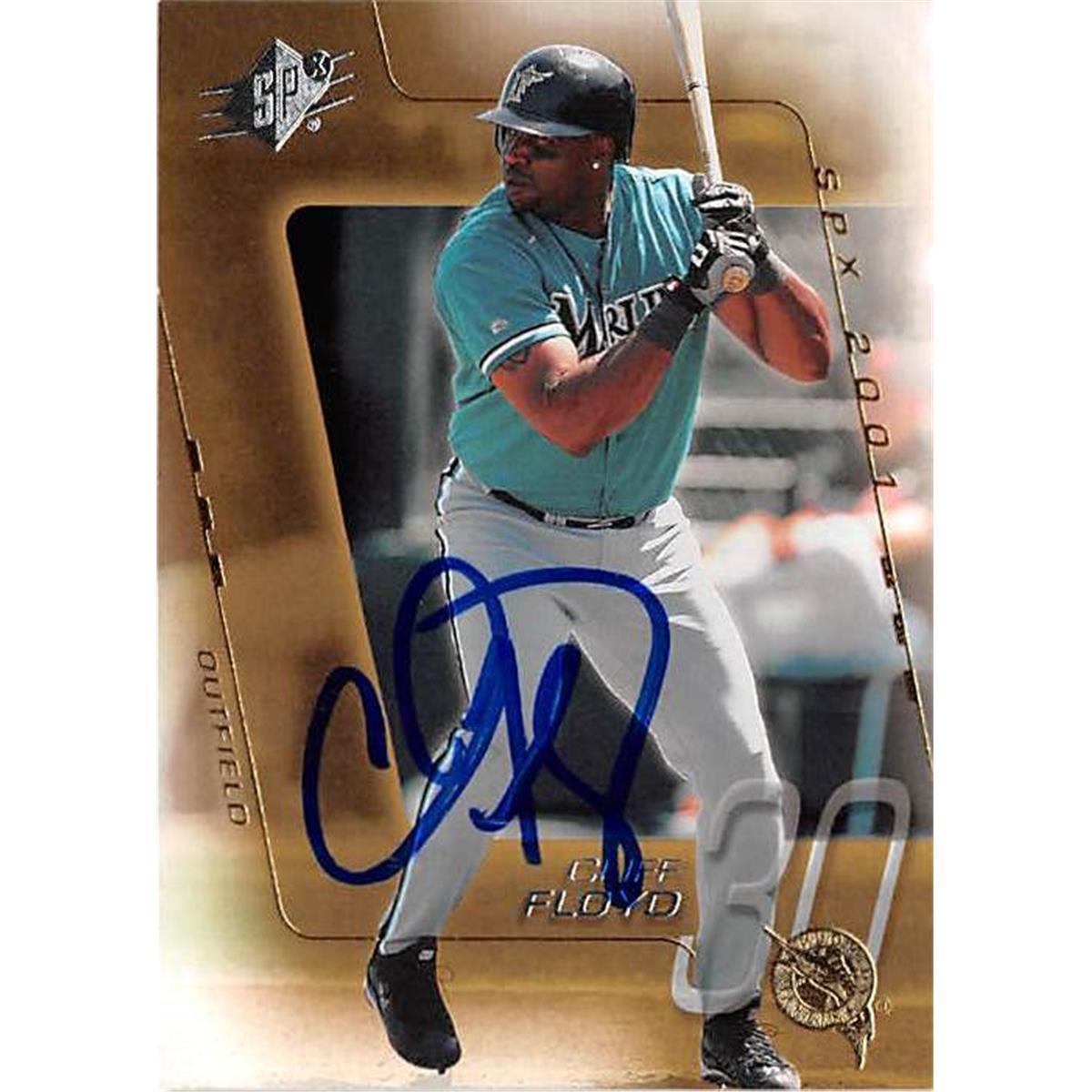 421278 Cliff Floyd Autographed Baseball Card Florida Marlins 2001 Upper Deck SPX No.71