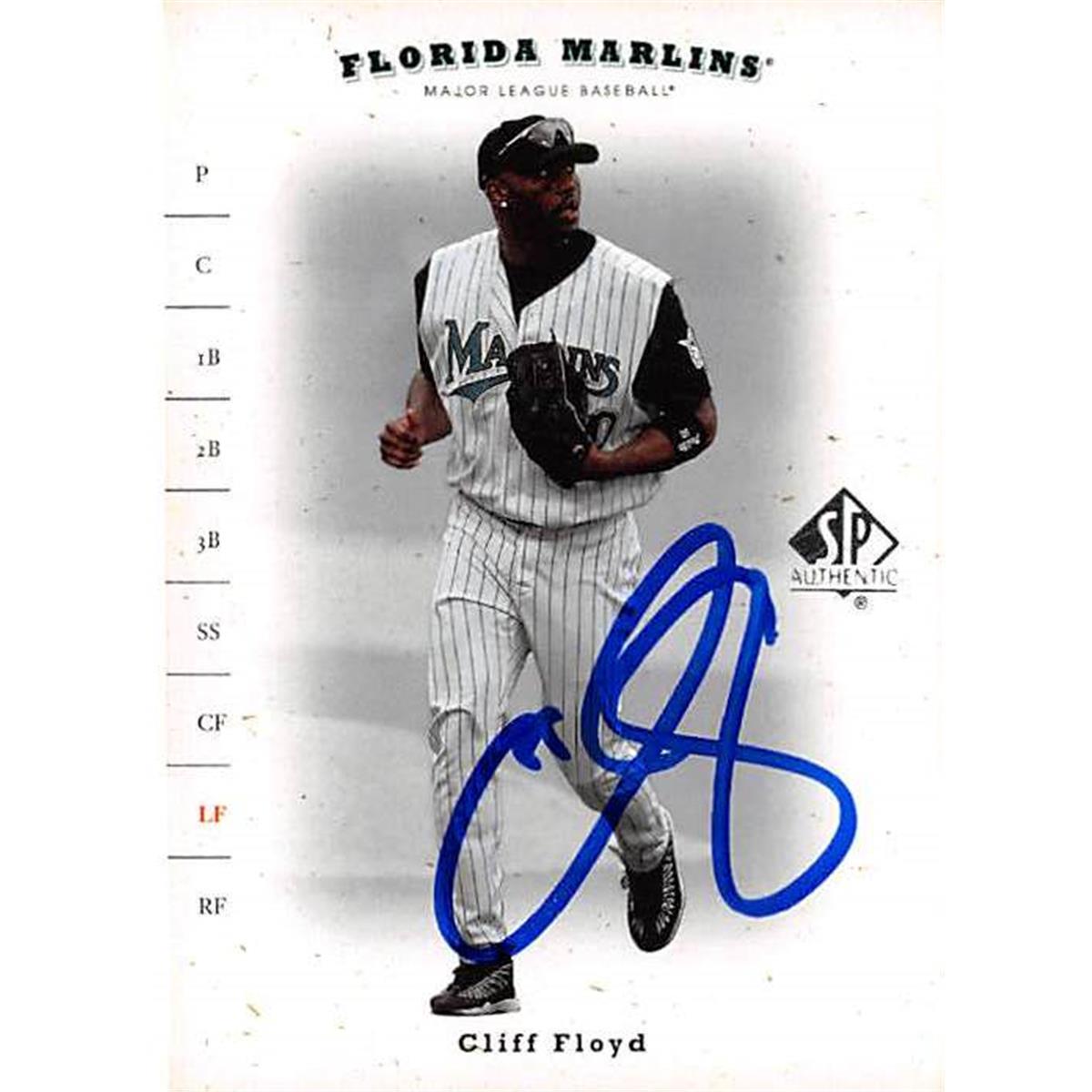 421279 Cliff Floyd Autographed Baseball Card Florida Marlins 2001 Upper Deck SP No.204