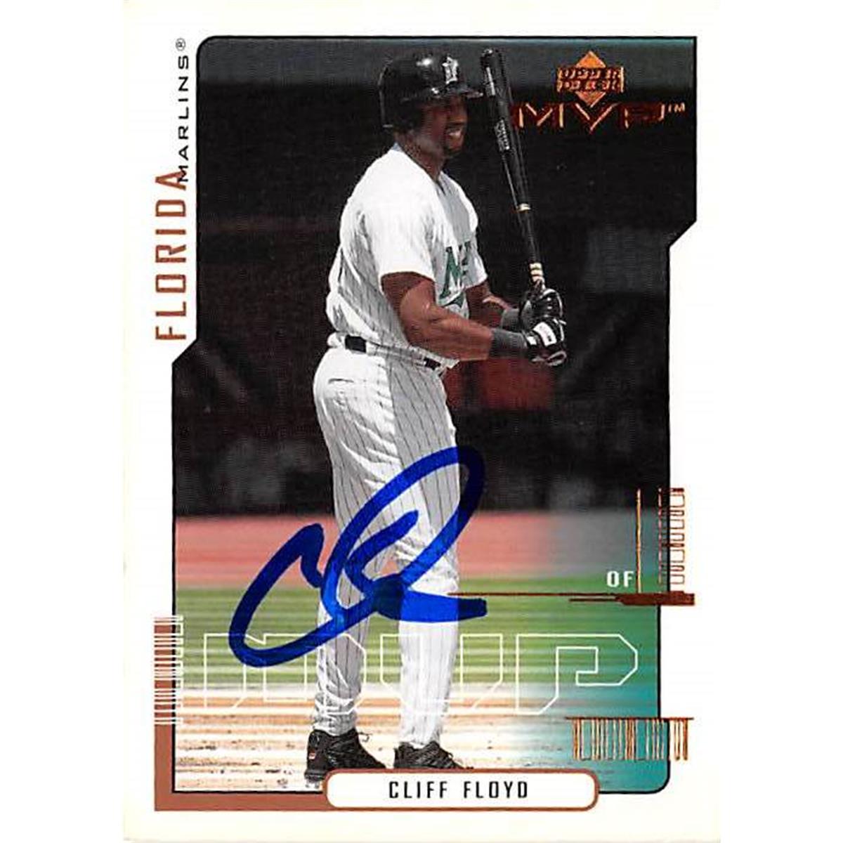 421280 Cliff Floyd Autographed Baseball Card Florida Marlins 2000 Upper Deck MVP No.112
