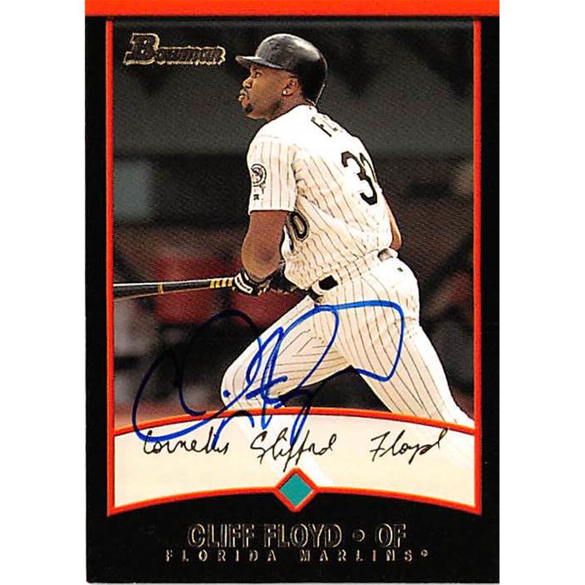 421285 Cliff Floyd Autographed Baseball Card Florida Marlins 2001 Topps Bowman No.17
