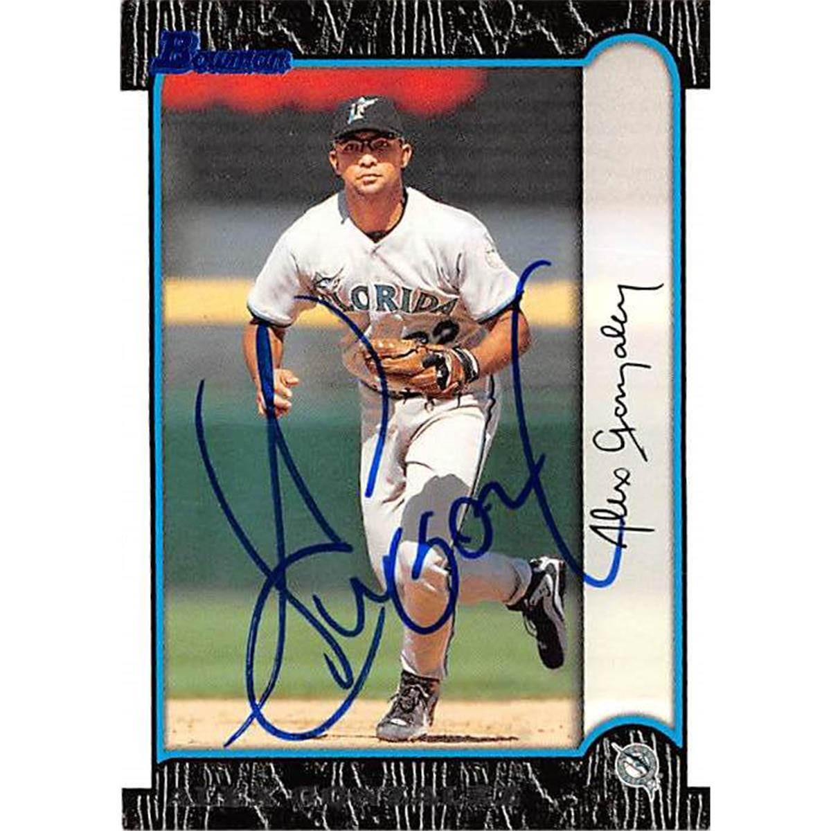 421315 Alex Gonzalez Autographed Baseball Card Florida Marlins 1999 Topps Bowman No.201