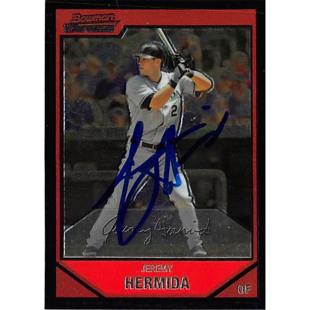 421389 Jeremy Hermida Autographed Baseball Card Florida Marlins 2007 Topps Bowman Chrome No.21