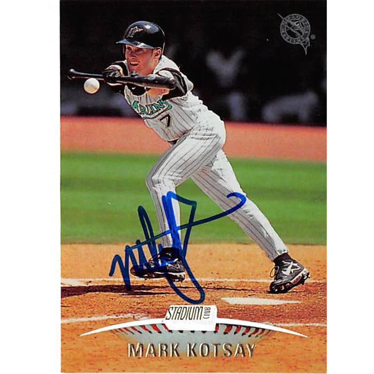 421444 Mark Kotsay Autographed Baseball Card Florida Marlins 1999 Topps Stadium Club No.193
