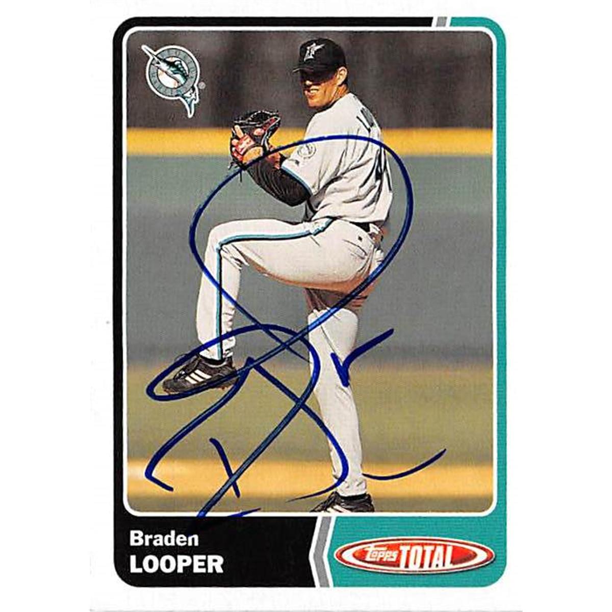 421489 Braden Looper Autographed Baseball Card Florida Marlins 2003 Topps Total No.458