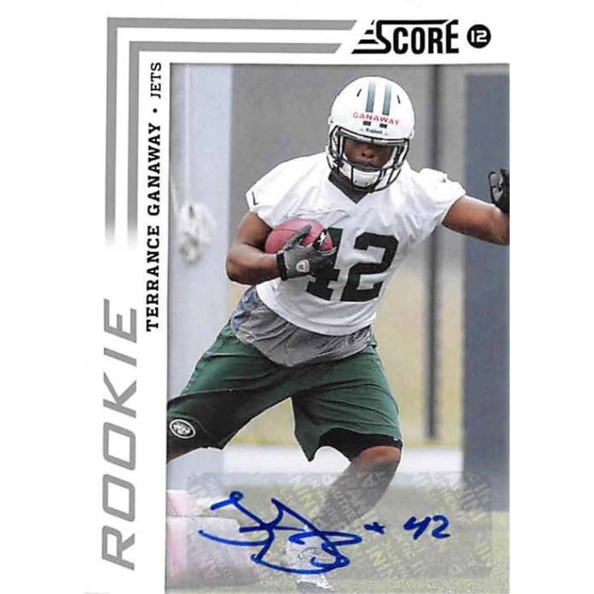 421595 Terrance Ganaway Autographed Football Card New York Jets, Baylor 2012 Score Rookie No.379