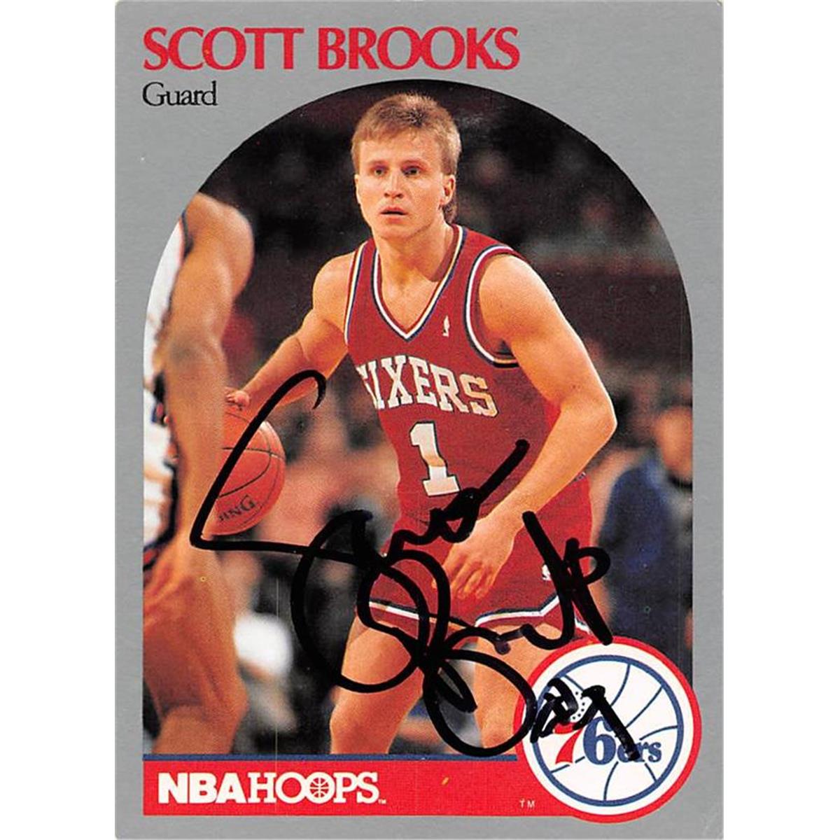 Picture of Autograph Warehouse 444537 Philadelphia 76ers 1990 Hoops 226 Scott Brooks Autographed Basketball Card