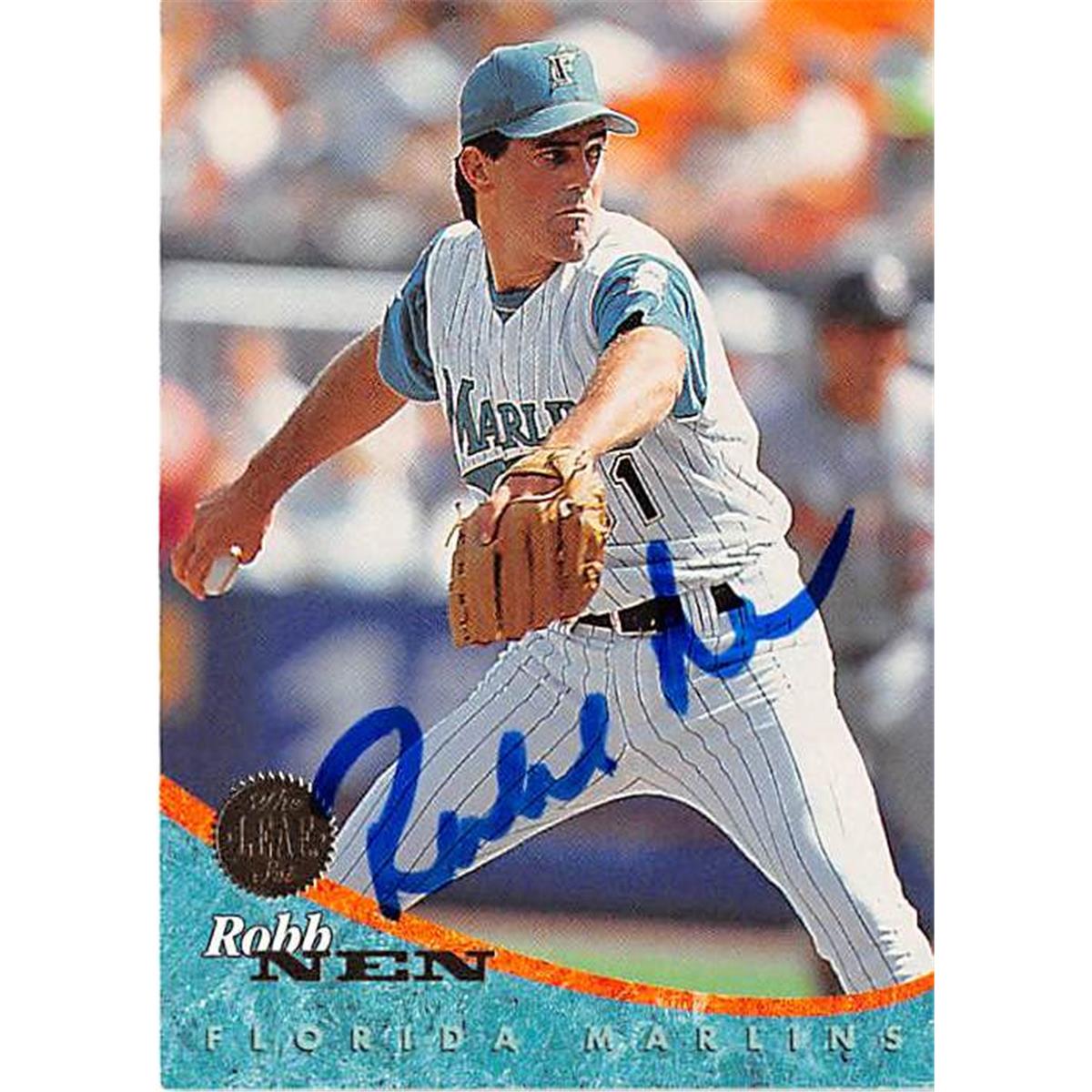 444095 Robb Nen Autographed Baseball Card 1994 Leaf No. 212 for Florida Marlins
