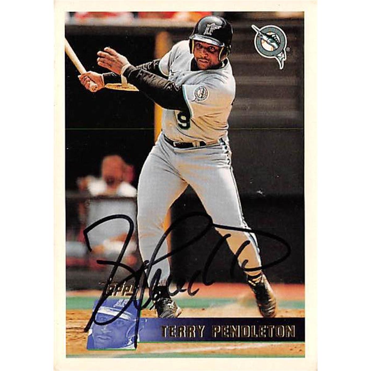 444169 Terry Pendleton Autographed Baseball Card 1996 Topps No. 170 for Florida Marlins