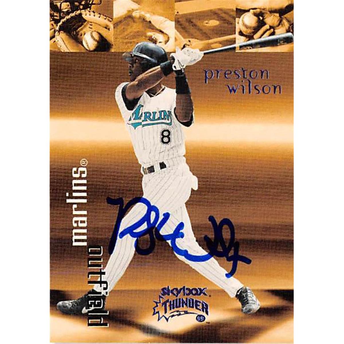 444248 Preston Wilson Autographed Baseball Card 1999 Skybox Thunder No. 12 for Florida Marlins