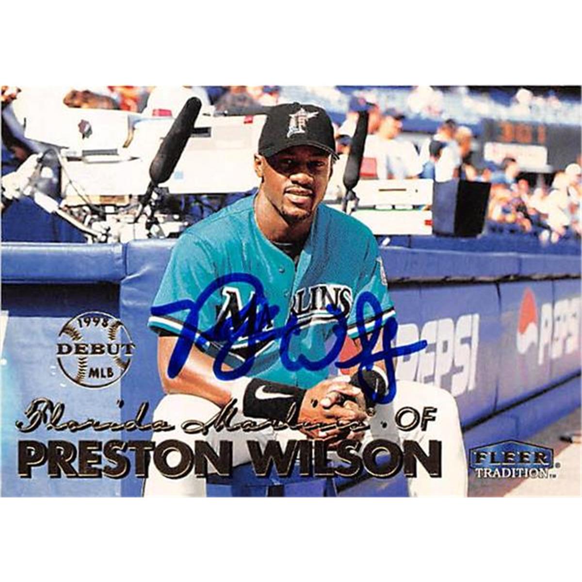 444252 Preston Wilson Autographed Baseball Card 1999 Fleer Tradition No. 264 Debut for Florida Marlins