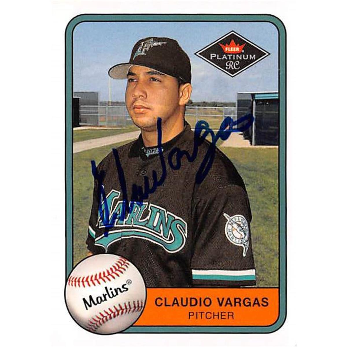 444280 Claudio Vargas Autographed Baseball Card 2001 Fleer Platinum No. 542 Rookie for Florida Marlins