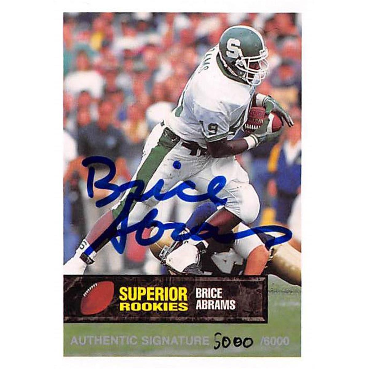 Picture of Autograph Warehouse 444610 Brice Abrams Autographed Football Card 1994 Superior Rookies No. 11 for Michigan State Spartans