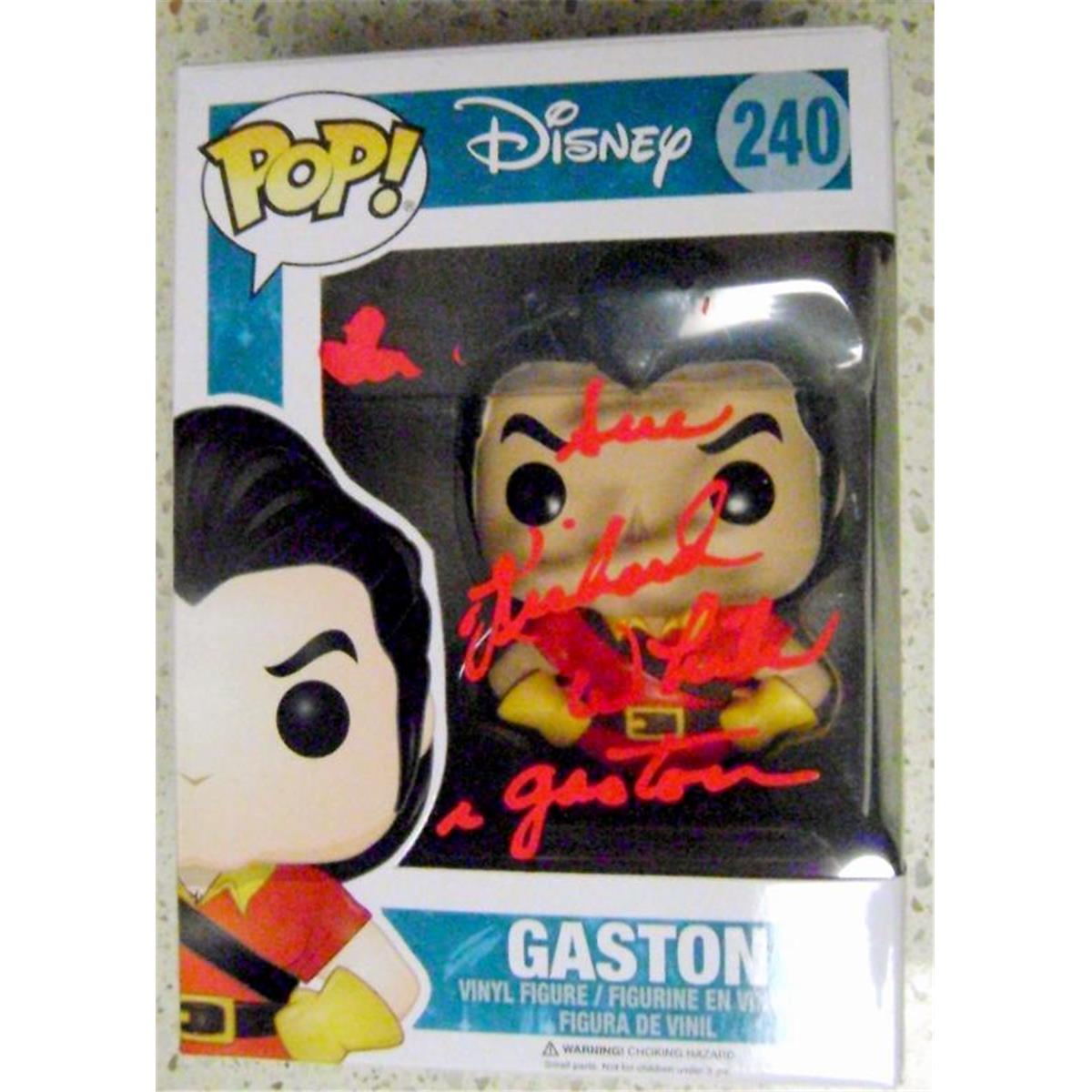 432463 Richard White Autographed Gaston Beauty Beast Funko Pop Toy Figure on Box 240 Disney -  Autograph Warehouse
