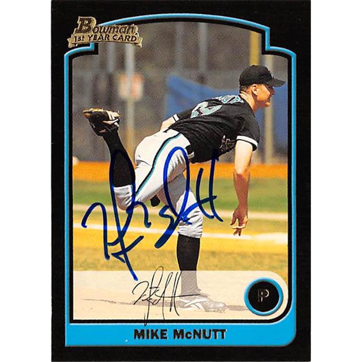 444012 Mike Mcnutt Autographed Baseball Card 2003 Topps Bowman No. 261 for Florida Marlins FT
