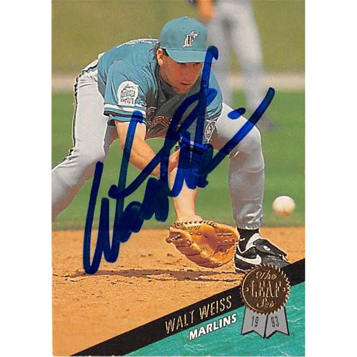 444241 Walt Weiss Autographed Baseball Card 1993 Leaf No. 416 for Florida Marlins