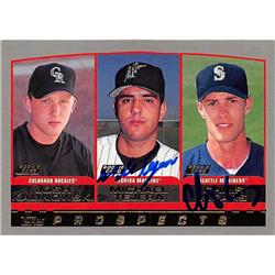 444332 Michael Tejera Chris Mears Autographed Baseball Card 2000 Topps No. 206 for Florida Marlins Seattle Mariners