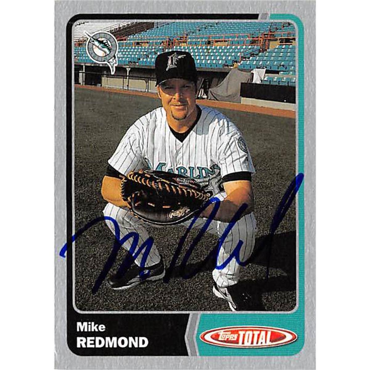 444375 Mike Redmond Autographed Baseball Card 2003 Topps Total No. 634 Silver for Florida Marlins