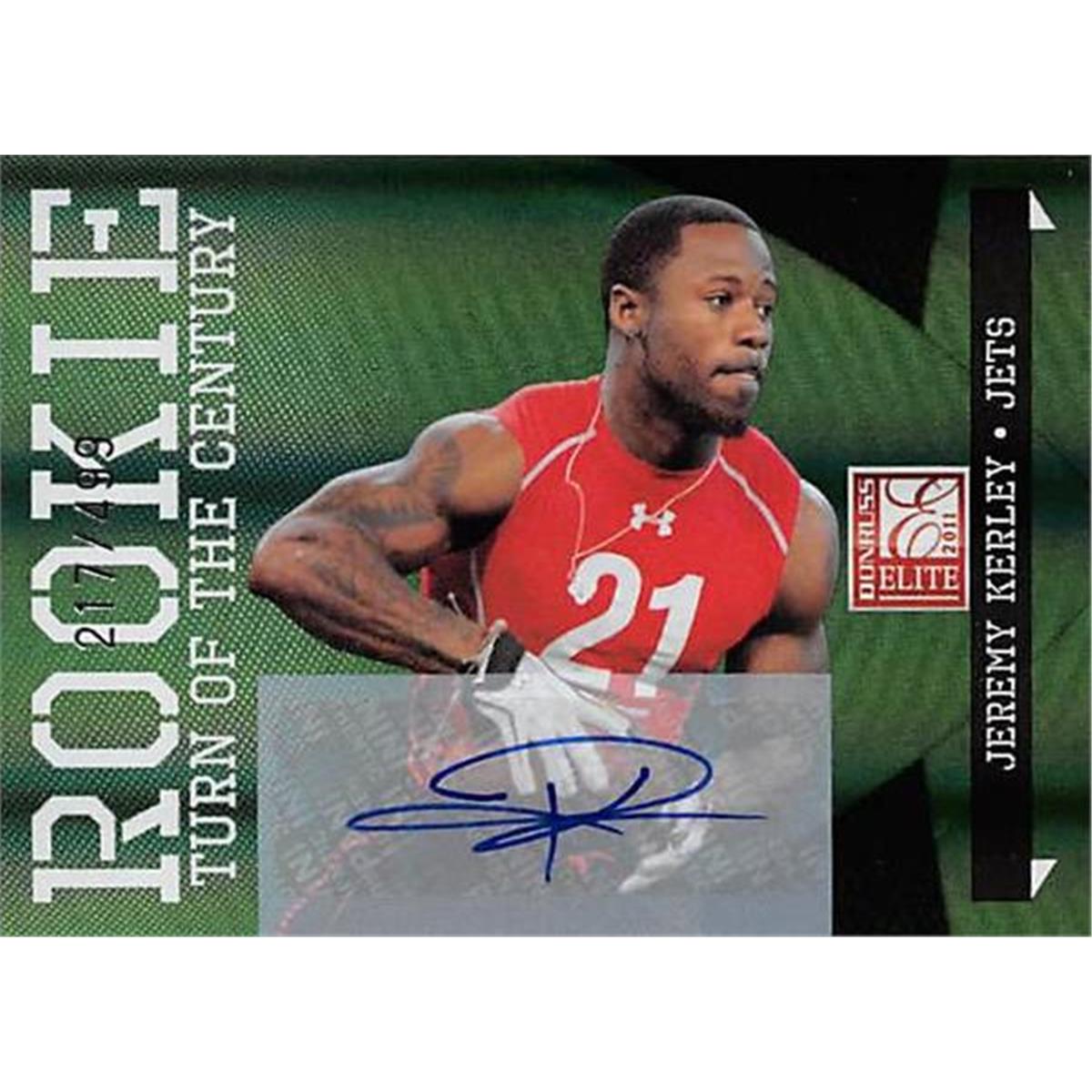 444747 Jeremy Kerley Autographed Football Card 2011 Panini Elite Rookie No. 150 for Tcu, New York Jets