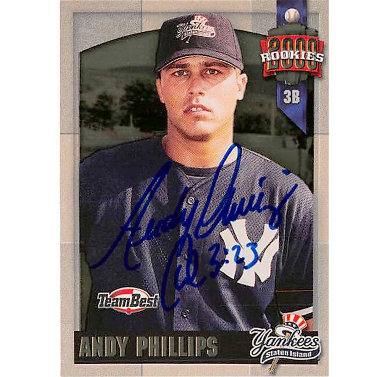 432735 New York Yankees 2000 Team Best No. 69 Gold Andy Phillips Autographed Baseball Card