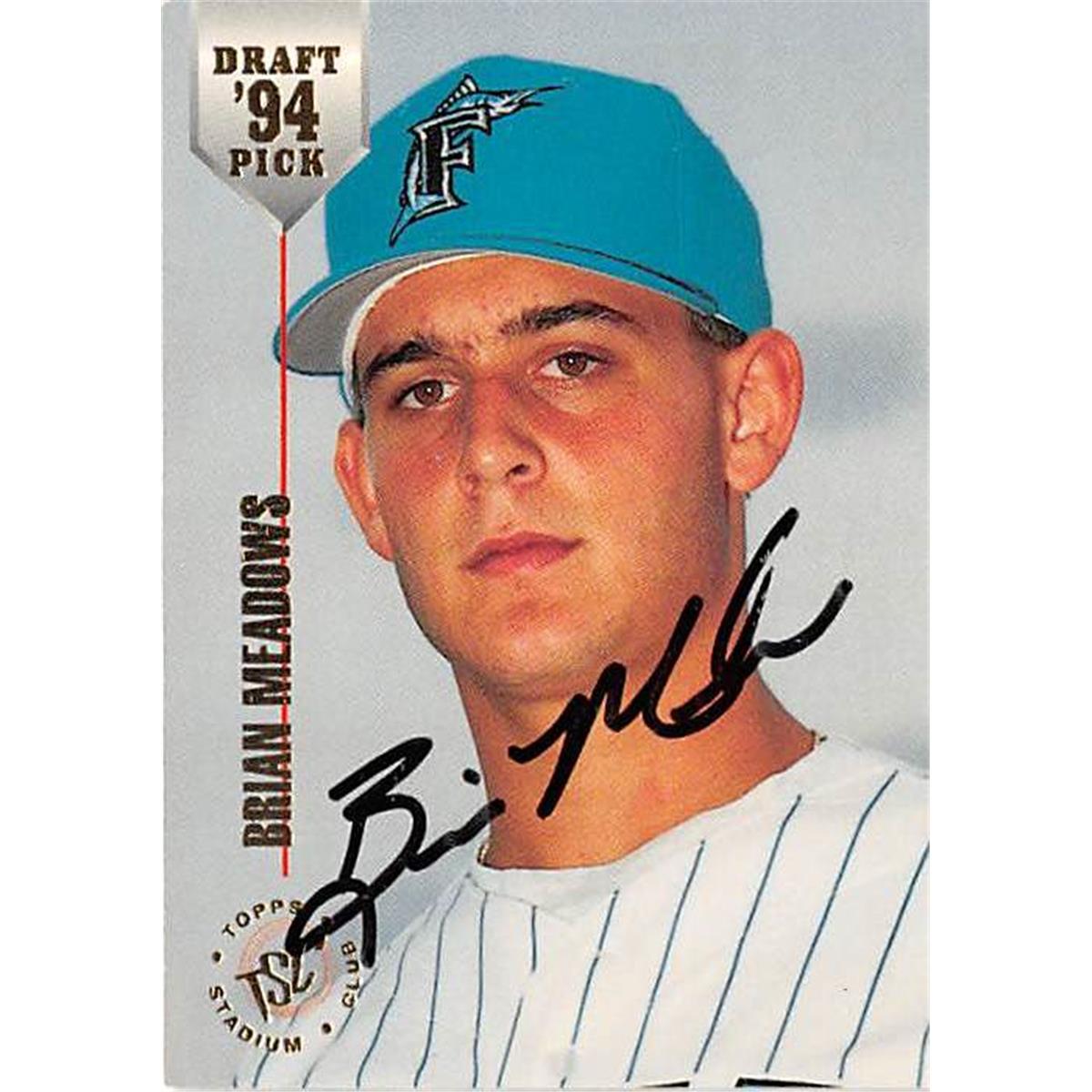 444057 Florida Marlins 1994 Topps Stadium Club Draft Picks No. 37 Brian Meadows Autographed Baseball Card