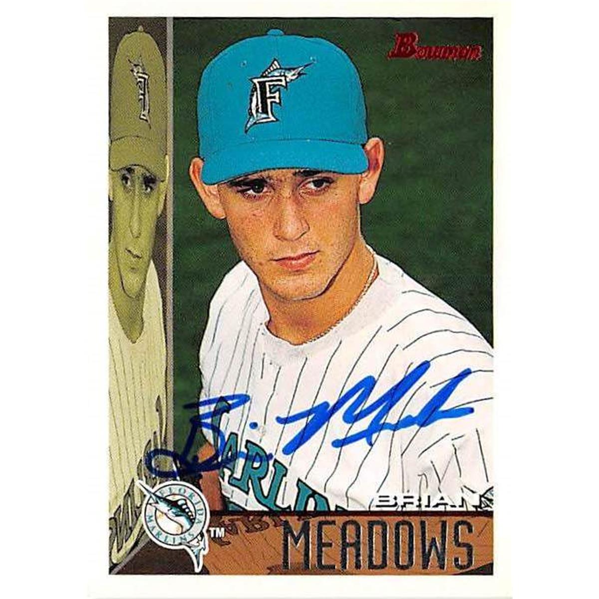 444058 Florida Marlins 1995 Topps Bowman No. 158 Brian Meadows Autographed Baseball Card