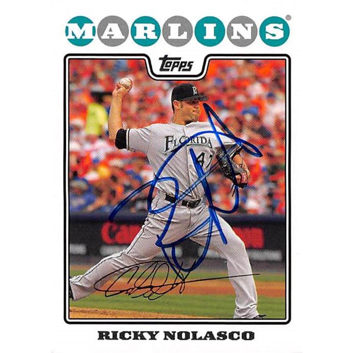 444087 Florida Marlins 2008 Topps No. 578 Ricky Nolasco Autographed Baseball Card