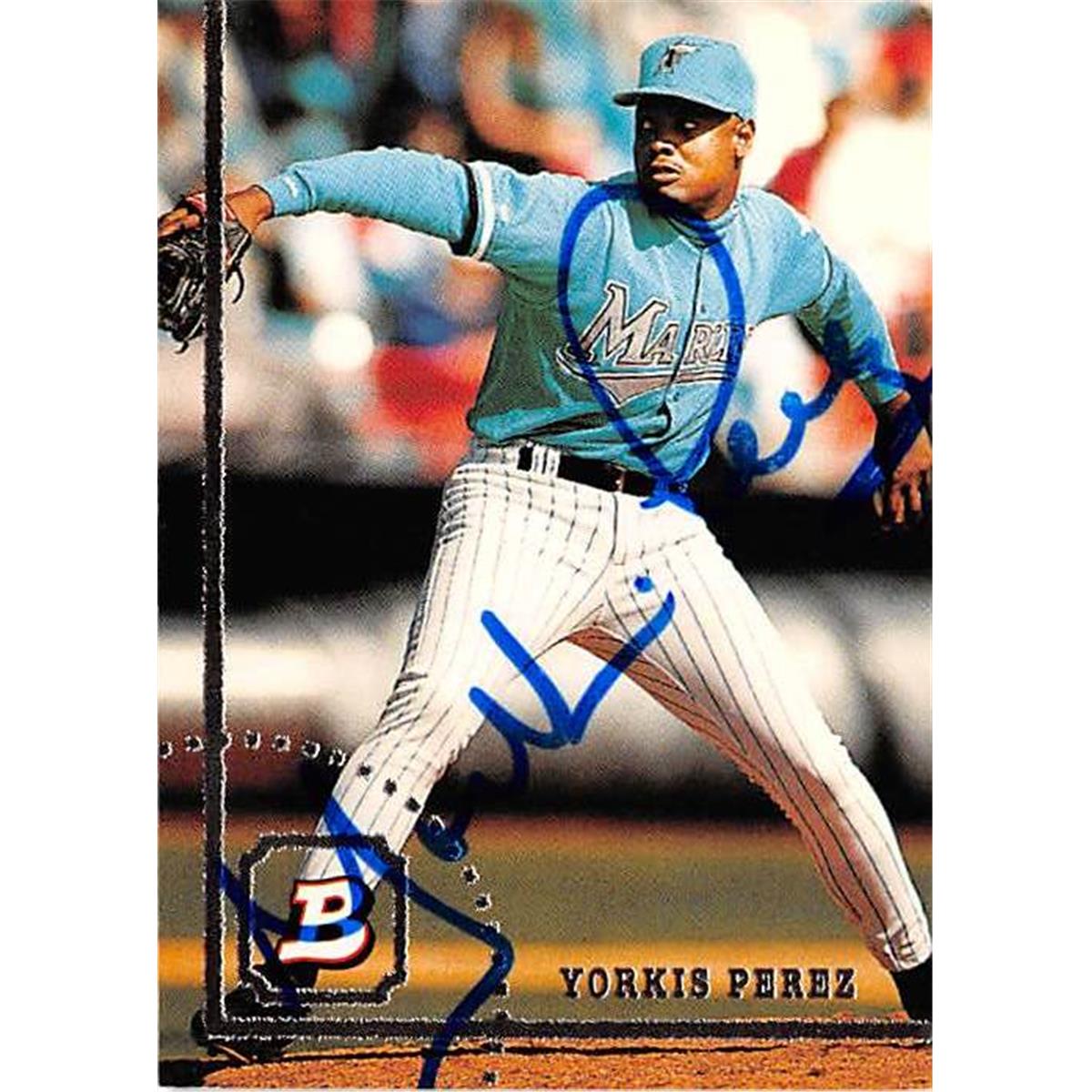 444160 Florida Marlins 1994 Topps Bowman No. 439 Yorkis Perez Autographed Baseball Card