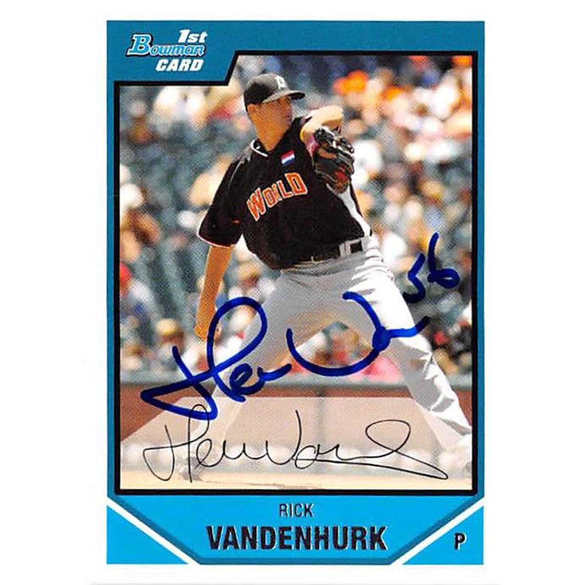 444277 Florida Marlins Netherlands 2007 Topps Bowman No. BDPP80 Rick Vandenhurk Autographed Baseball Card