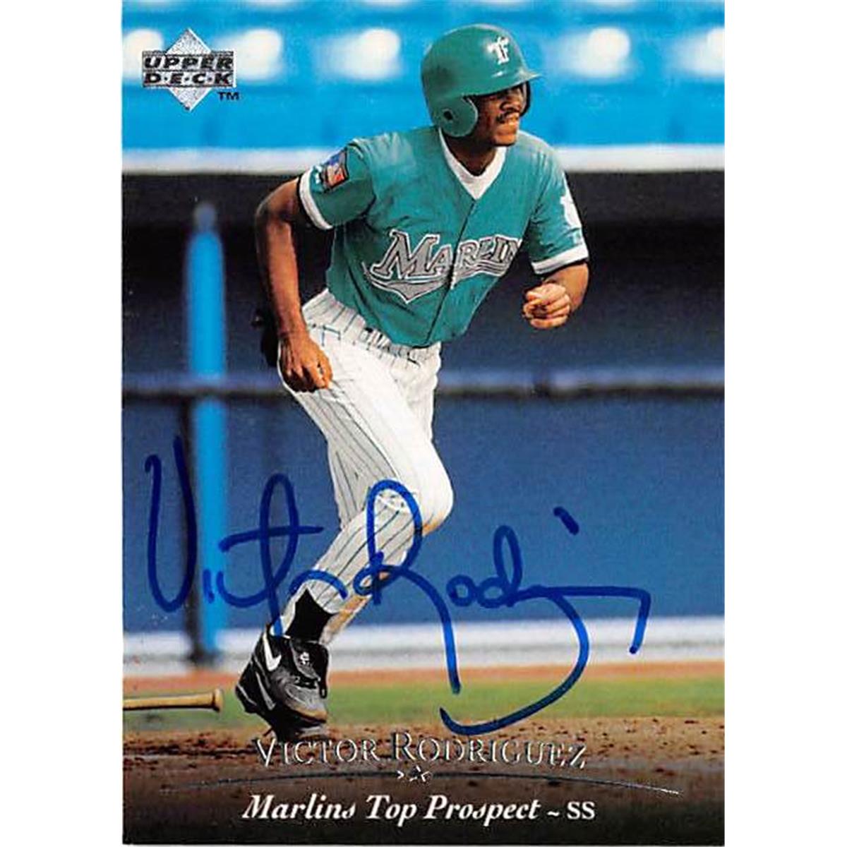 444372 Florida Marlins FT 1995 Upper Deck No. 214 Top Prospects Victor Rodriguez Autographed Baseball Card
