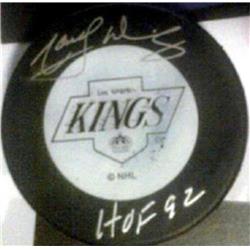 Picture of Autograph Warehouse 465363 Los Angeles Kings Hall of Famer Style No. 1 White Damage Inscribed HOF 92 Marcel Dionne Autographed Hockey Puck