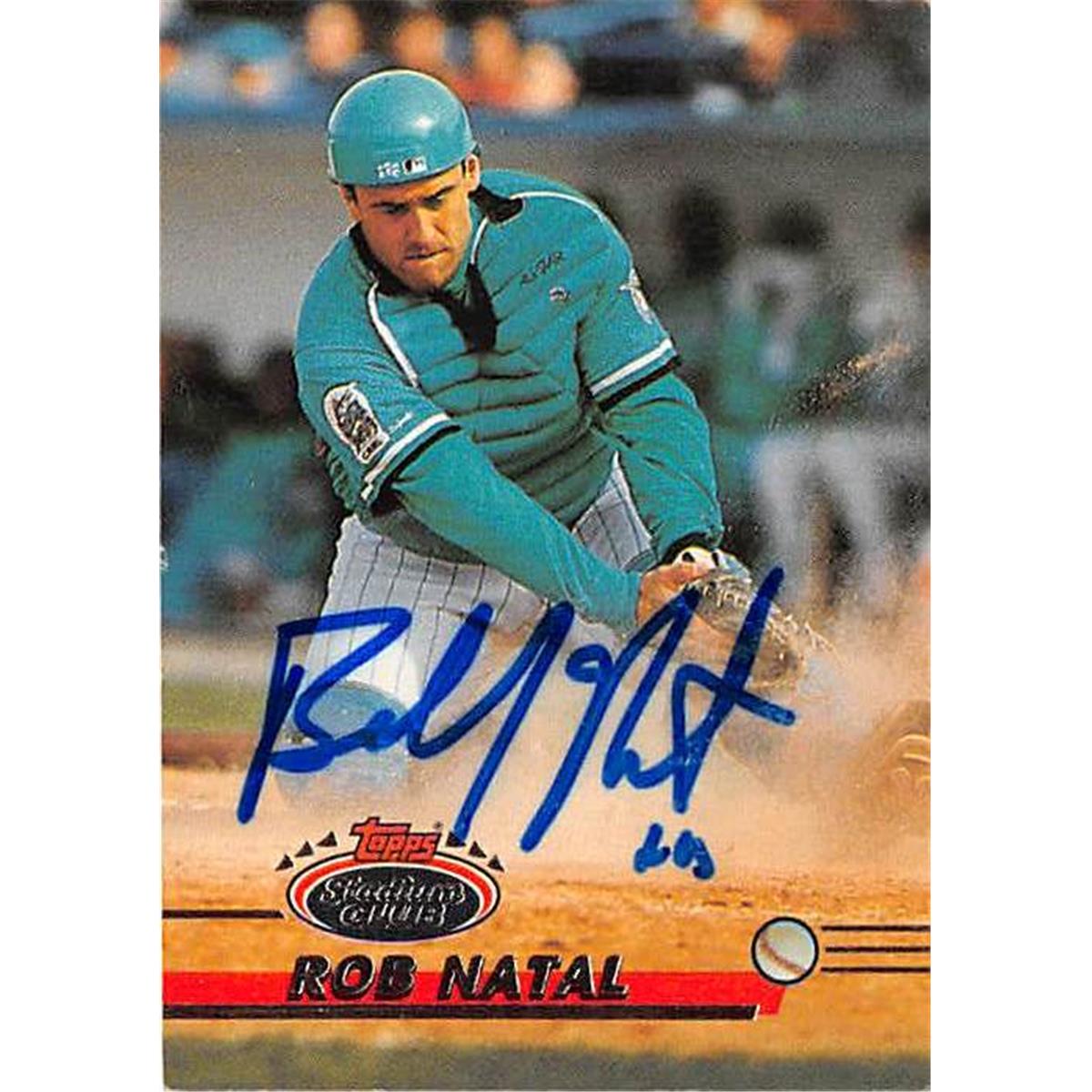 444107 Florida Marlins 1993 Topps Stadium Club No. 737 Rob Natal Autographed Baseball Card