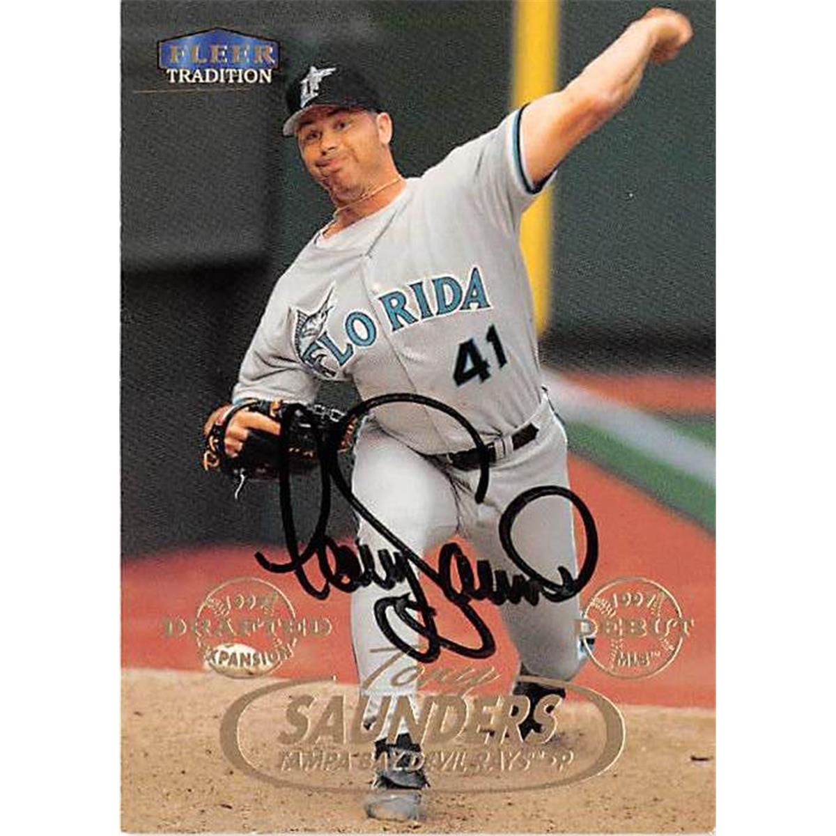 444347 Florida Marlins 1998 Fleer No. 221 Debut Tony Saunders Autographed Baseball Card