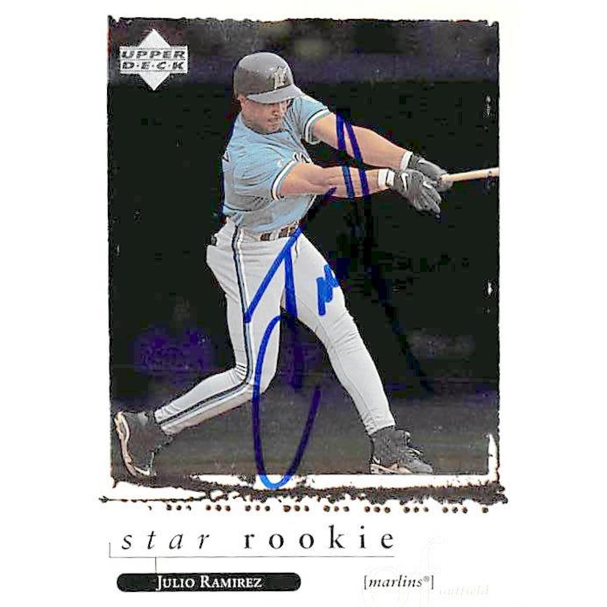 444370 Florida Marlins FT 1998 Upper Deck No. 573 Star Rookie Julio Ramirez Autographed Baseball Card