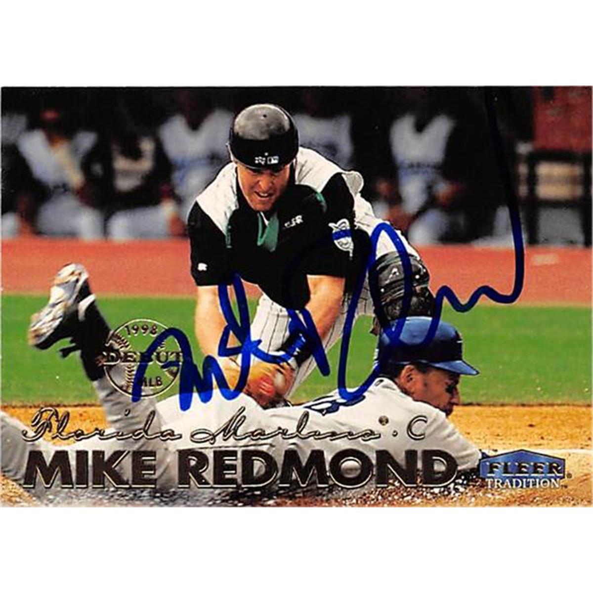 444378 Florida Marlins 1999 Fleer Tradition 556 Mike Redmond Autographed Baseball Card