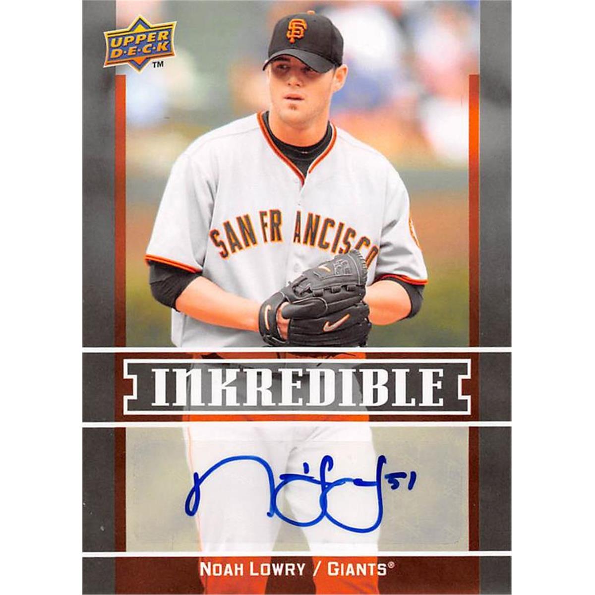 465378 Noah Lowry Autographed Baseball Card, 2009 Upper Deck Inkredible No. INKNL