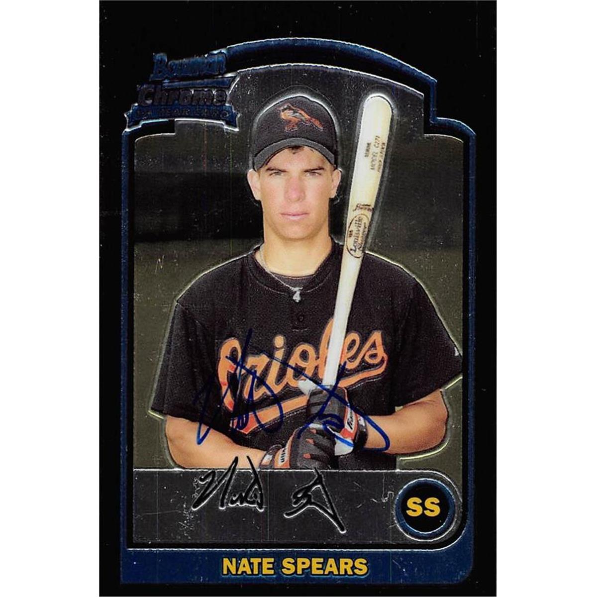 465532 Nate Spears Autographed Baseball Card, 2003 Bowman Chrome 1st Year Rookie No. BDP70