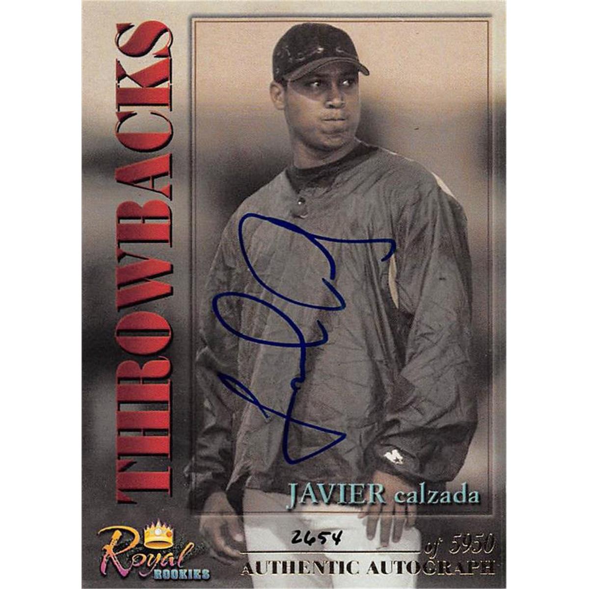 465481 Javier Calzada Autographed Baseball Card, 2001 Royal Rookies Throwbacks Certified No. 30