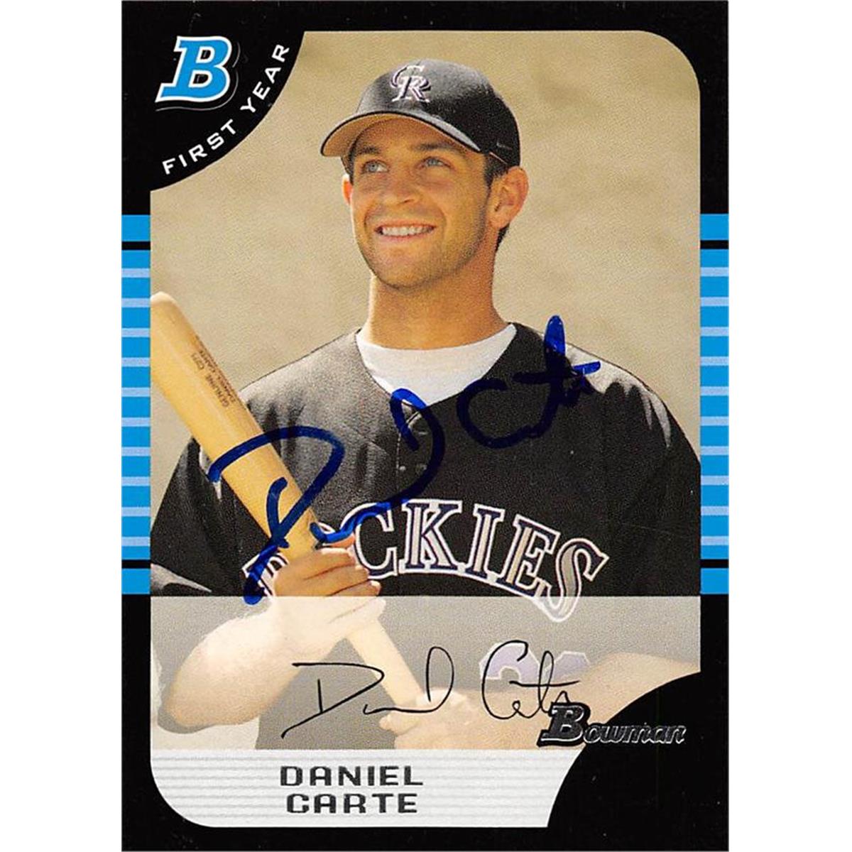 465543 Daniel Carte Autographed Baseball Card, 2005 Bowman First Year Rookie No. BDP120