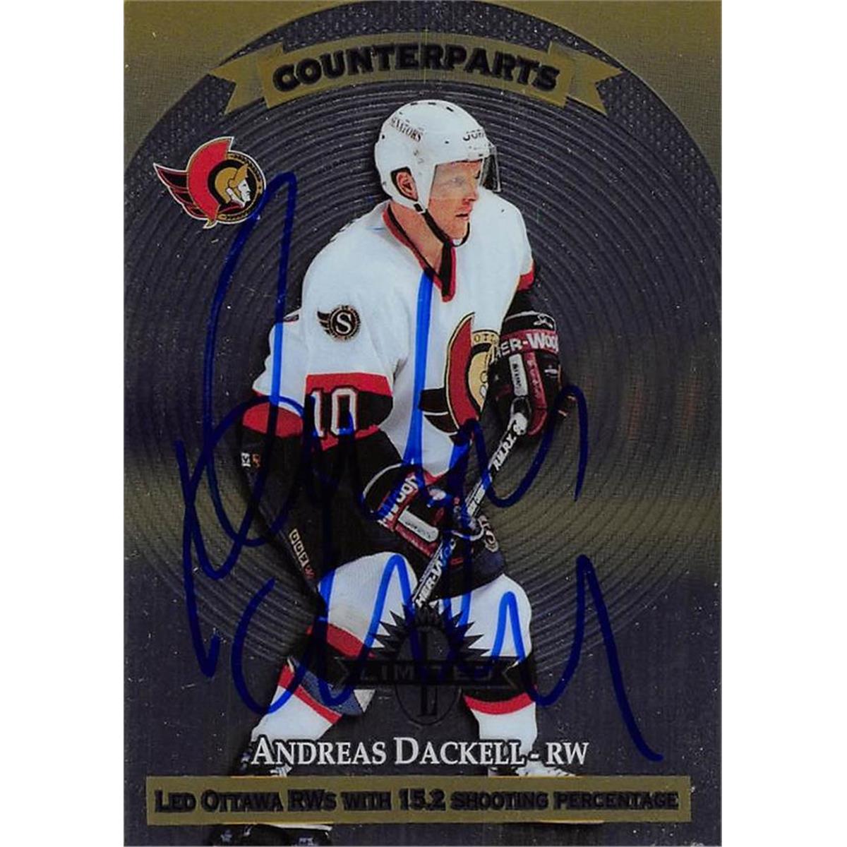 Picture of Autograph Warehouse 466194 Andreas Dackell Autographed Hockey Card&#44; 1997 Donruss Limited Counterparts No. 137
