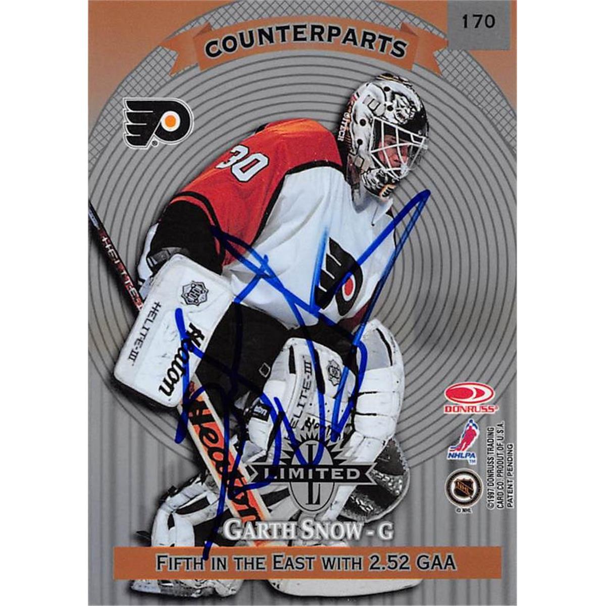Picture of Autograph Warehouse 466197 Garth Snow Autographed Hockey Card&#44; 1997 Donruss Limited Counterparts No. 170
