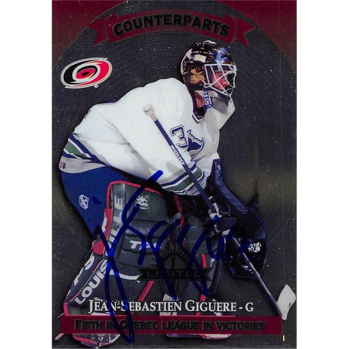 Picture of Autograph Warehouse 466209 Jean-sebastien Giguere Autographed Hockey Card&#44; 1997 Donruss Limited Counterparts No. 102